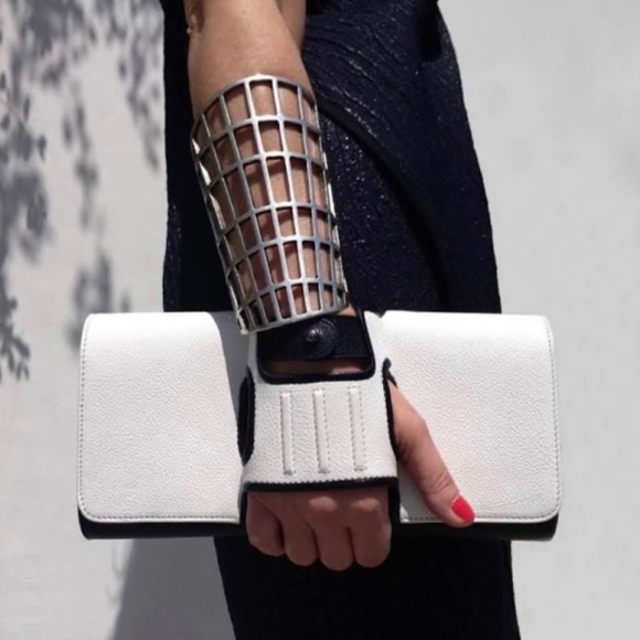 Perrin Paris Handbags - Perrin Paris Black And White La Newyorkaise Glove Clutch